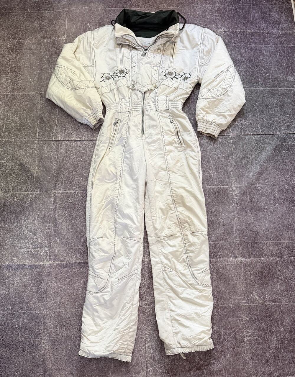 Women's Vintage 80s Sportalm Kitzbuhel White One Piece Winter Snow Ski Suit Sz M